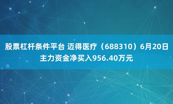 股票杠杆条件平台 迈得医疗（688310）6月20日主力资金净买入956.40万元